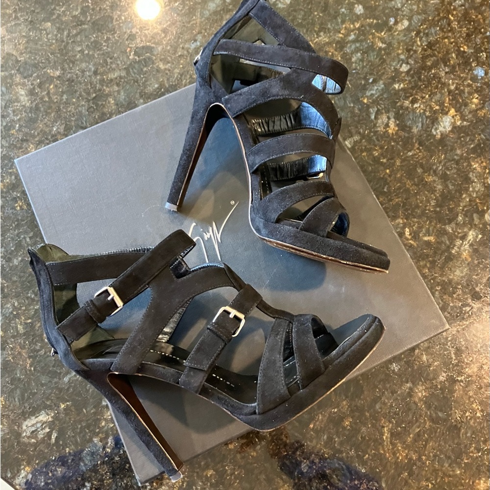 Giuseppe Zanotti black suede sandals 9.5. Worn 3 X. Very good condition